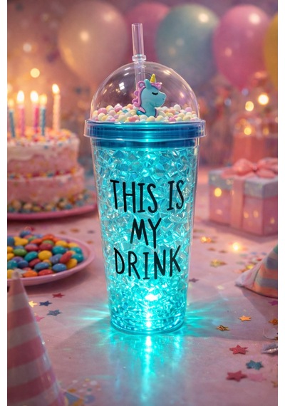 Sevimli Renkli Çılgın 450ml Led Işıklı This İs My Drink Temalı Pipetli İçecek Bardağı Suluk 2642mavi Mavi