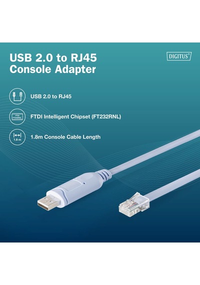Dıgıtus Usb 2.0 - Rj45 Konsol Adaptör Kablosu, Ftdı Yonga Seti, 180 Cm