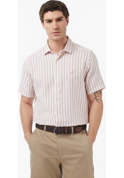Nautica Erkek Bej Regular Fit Kısa Kollu Çizgili Gömlekçizgiliw65448t