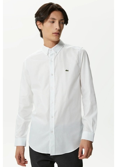 Lacoste Mens Slim Fit White Shirt Dar Kesim Pamuklu Erkek Gömlek Beyaz
