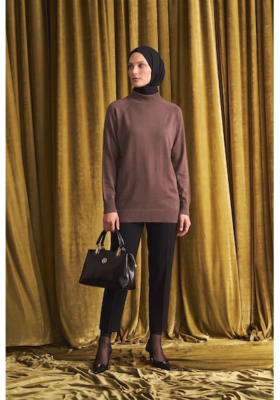 Armine Trend Bisiklet Yaka Uzun Kollu Sade Rahat Kesim Tunik Mocha 26ktd419