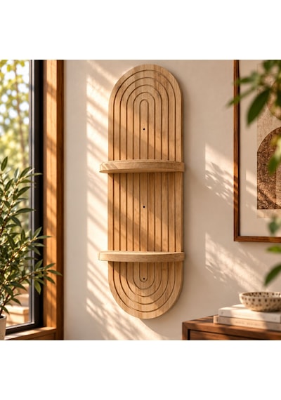 Lina Ahşap 2 Katlı Modern Duvar Rafı 85x30 Açık Meşe