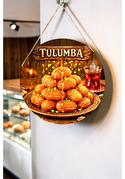 Tulumba Tatlısı Görselli Ahşap İpli Kapı Duvar Süsü Tatlıcı Cafe Tabelası Pano, 30 X 50 Cm