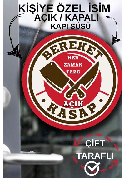 Kişiye Özel Kasap Dükkanı Açık Kapalı Kapı Süsü İsme Özel Et Market Tabelası, Kasap Dekorasyonu