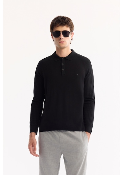 Avva Erkek Siyah Polo Yaka Düğmeli Soft Touch Dokulu Triko Regular Fit Kazak A52y5030 Avva Erkek Siyah Polo Yaka Düğmeli Soft Touch Dokulu Triko Regular Fit Kazak A52y5030