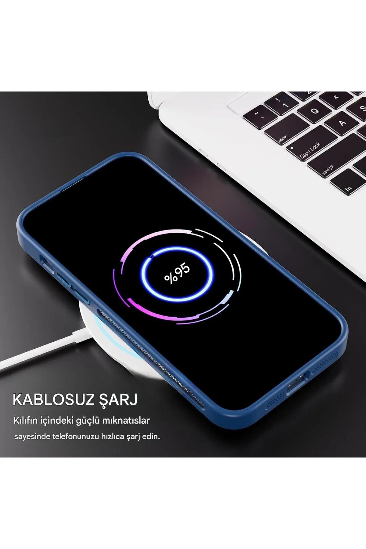 İphone 14 Pro Uyumlu Magsafe Kılıf Mıknatıslı Standlı Darbeye Dayanıklı Mat Şeffaf Arka Kapak Lens li Lacivert