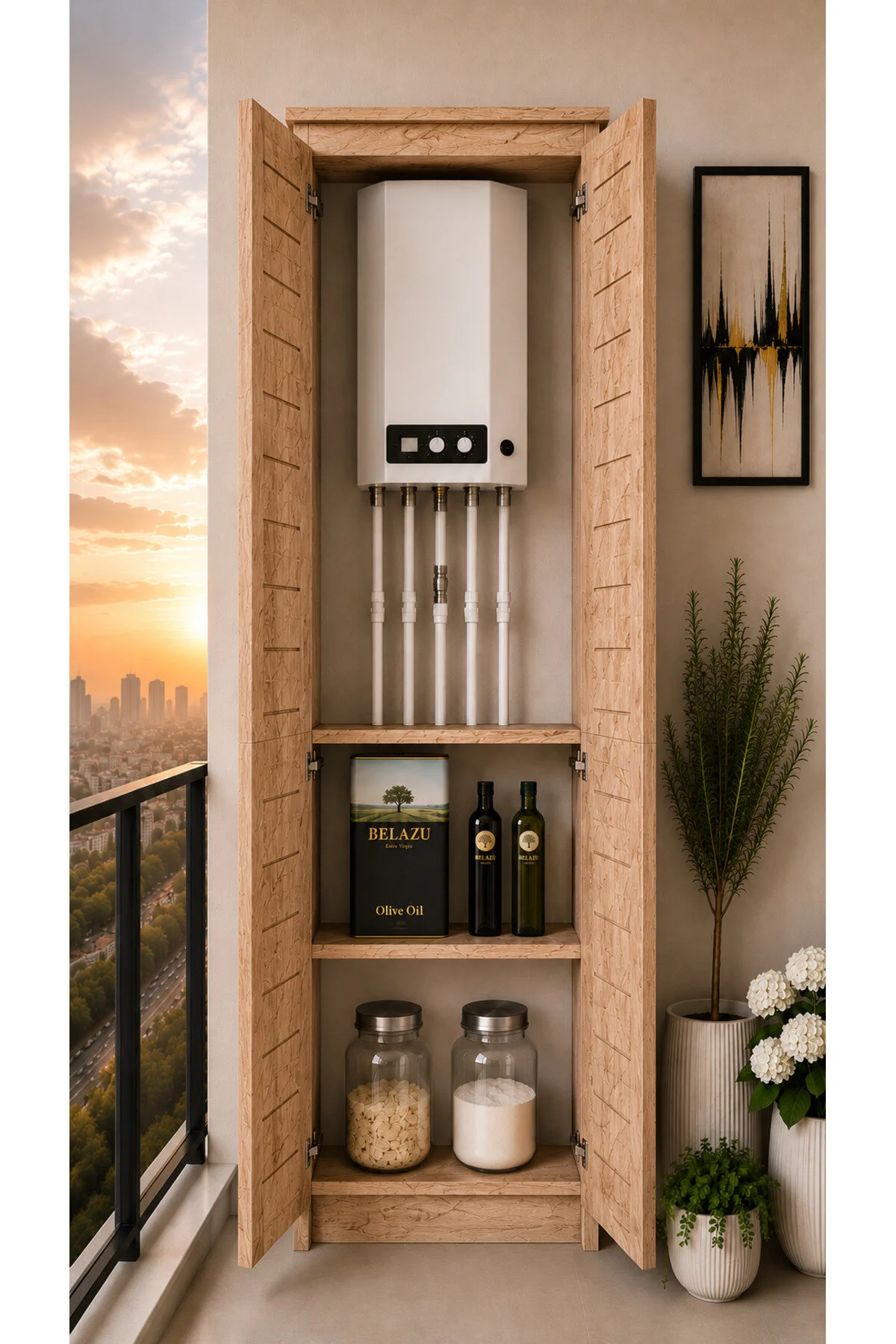 Flower Dolap,çok Amaçlı Kombi Dolabı,balkon Dolabı,kiler Dolabı Ceviz