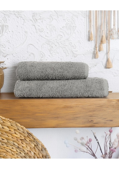 2 Li Gri Havlu Seti Banyo Havlusu + Baş Havlusu Hızlı Kuruyan, Yumuşak Tekstil Havlu Takımı Gri