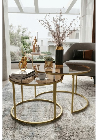 Milas Gold Eskitme Orta Sehpa - Bronz Cam Altın - Bronz Milas Gold Eskitme Orta Sehpa - Bronz Cam Altın - Bronz
