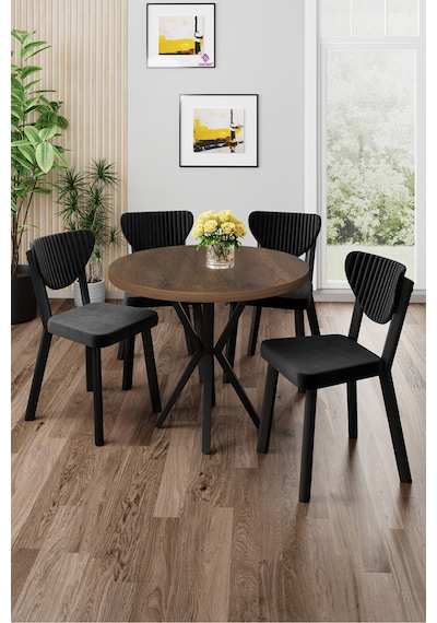 Canisa Agnes Serisi 90x90 Yuvarlak Barok Ahşap Desen Masa Takımı Ve 4 Siyah Sandalye Masa Barok Ahşap Desen Sandalye Siyah Canisa Agnes Serisi 90x90 Yuvarlak Barok Ahşap Desen Masa Takımı Ve 4 Siyah Sandalye Masa Barok Ahşap Desen Sandalye Siyah