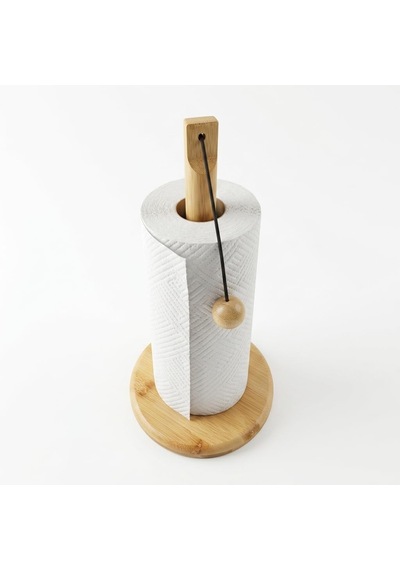 Doğal Bambu Bohem Top Tutacaklı Kağıt Havluluk - Dekoratif Ahşap Stand 30x14 Cm, Kahve Ve Bambu Renk Seçenekli, 1 Adet Doğal Diğer