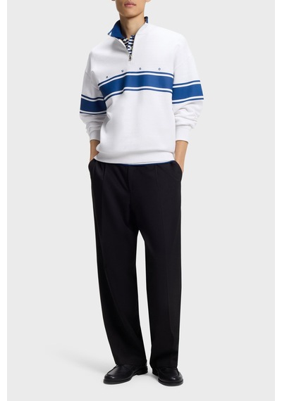 Hugo Pamuklu Relaxed Fit Yarım Fermuarlı Dik Yaka Sweat Erkek Sweat 50563798 100 Beyaz