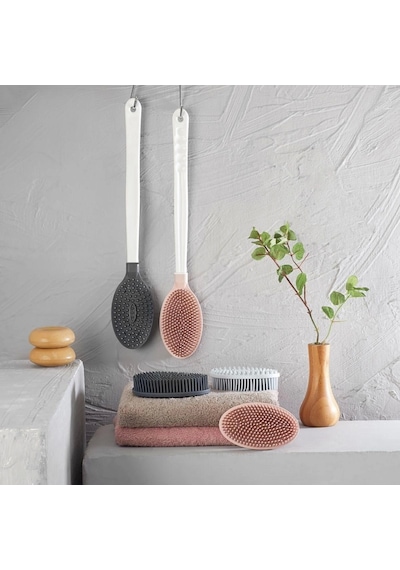 Silikon Masajlı Uzun Saplı Vücut Masaj Fırçası Banyo Sırt Kesesi Saplı Yumuşak Fırça K0