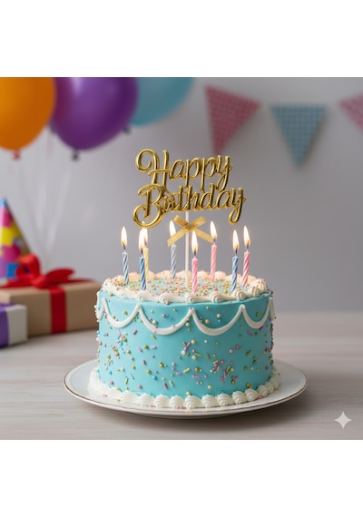 Happy Birthday Pasta Süsü Krom Yazı Kürdanlı Gold Dekoratif Pasta Üstü +3