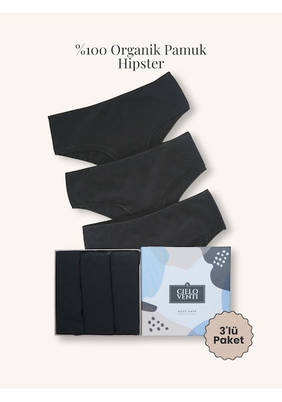Must Have 3'lü Organik Pamuk Hipster Külot Siyah