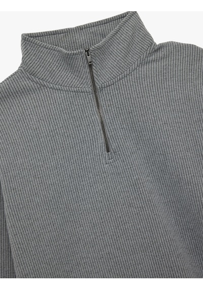 Koton Dokulu Uzun Kollu Yarım Fermuarlı Sweatshirt Antrasit 6wam70022mk Antrasit