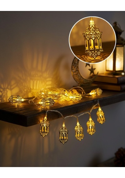 Altın Fener Detaylı Pilli Ramazan Led Işık Ev Dekorasyonu Belirtilmemiş