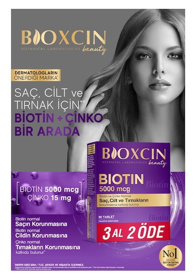 Biotin 5000 Mcg 90 Tablet Saç Tırnak Vitamini Çinko Takviyeli