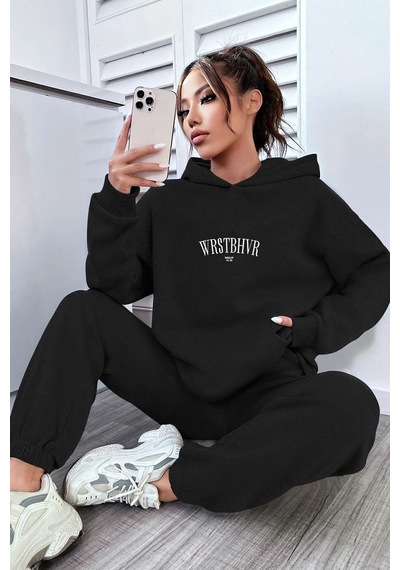 Uyguntarz Unisex Dont Baskılı Eşofman Takımı Siyah
