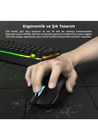 Ms120 Usb Kablolu 2400dpı 4 Tuşlu Rgb Led Aydınlatmalı Optik Gaming Optik Mouse Siyah