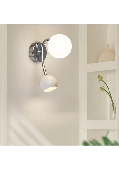 Modern Aplik Çift Yönlü E27 Mat Opal Cam Gu10 Küre Krom Kaplama G Siyah