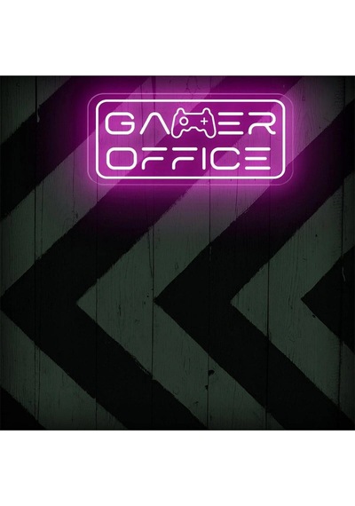 Gamer Offıce Yazılı Ve Şekilli Neon Tabela Pembe