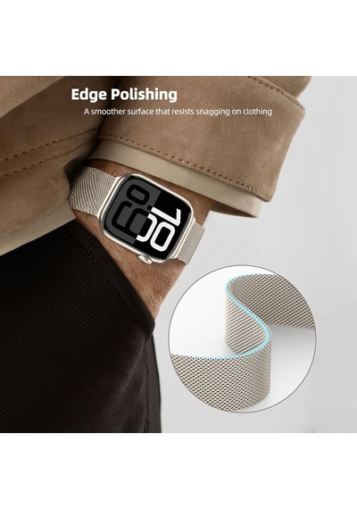 Caseonn Apple Watch Series 7 41mm İle Uyumlu Manyetik Metal Hasır Kordon Gümüş