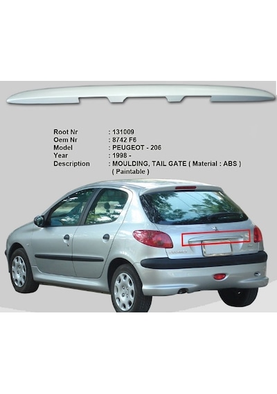 Bagaj Kapak Plaka Cıtası 206-206 t3e Plus