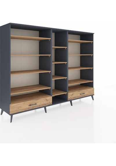 Hyperion Dolap 14 Raflı 2 Çekmeceli 220x44x163 Antrasit-çam Antrasit-çam