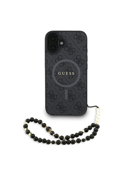 Apple Uyumlu iPhone 16 Plus Kılıf Guess Lisanslı M-safe Bilek Askı İpli Yazı Logolu Kapak Siyah