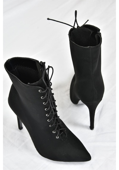 Fox Shoes Siyah Süet Ince Yüksek Topuklu Kadın Bot L372493502