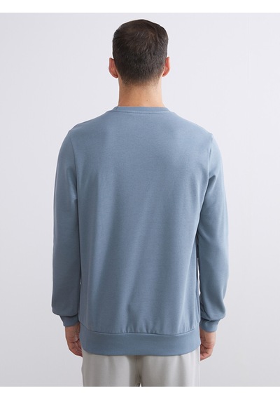Lcwaıkıkı Classic İndigo Bisiklet Yaka Baskılı Erkek Sweatshirt