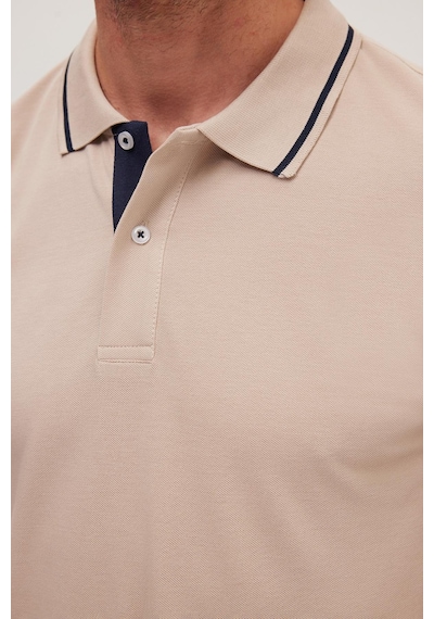 Tudors Erkek Slim Fit Dar Kesim %100 Pamuk Yumuşak Dokulu Serin Tutan Kumaş Düz Pike Taş Polo Yaka Tişört-42251 Taş