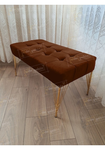 Modern Dilim Puf Ayakucu Puf Gold Metal Ayak 100 45 Vizon