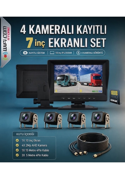 7 İnç Ahd 4 Kameralı Kayıtlı Arac Kamera Seti