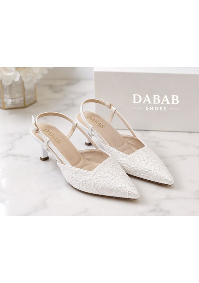 Dabab Shoes Julıe Kadın Beyaz Dantel Dokulu Sivri Burun 5 Cm Topuklu Slingback Ayakkabı