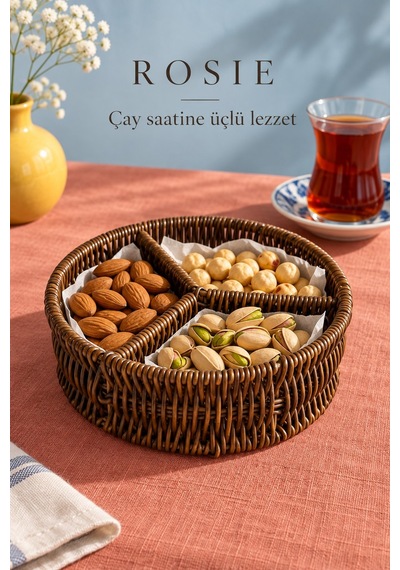 Rosıe 3 Bölmeli Hasır Görünümlü Çerezlik 19 Cm Karışık