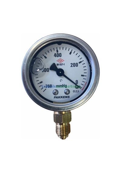50Mm -760 Mmhg 1 4" Alttan Çıkışlı Gliserinli Vakummetre Pakkens
