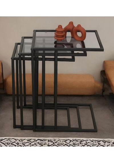 Ibiza Üçlü C Zigon Sehpa Takımı Koltuk Sehpası Metal 3lü Yan Sehpa Füme Camlı Ibiza Üçlü C Zigon Sehpa Takımı Koltuk Sehpası Metal 3lü Yan Sehpa Füme Camlı