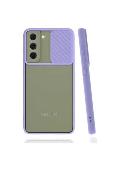Noktaks - Samsung Galaxy Uyumlu S22 - Kılıf Slayt Sürgülü Arkası Buzlu Lensi Kapak - Lila