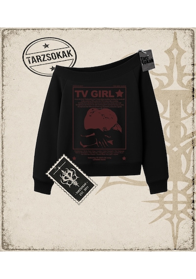 Tarzsokak Gotik & Grunge Streetwear Tv Grıl Star Kayık Yaka Sweatshirt Siyah
