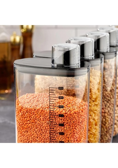 6'lı Vakumlu Hava Geçirmez Ölçekli Siyah Saklama Kabı Seti - 2000 Ml Ölçü Kapaklı Bakliyat Kabı Seti