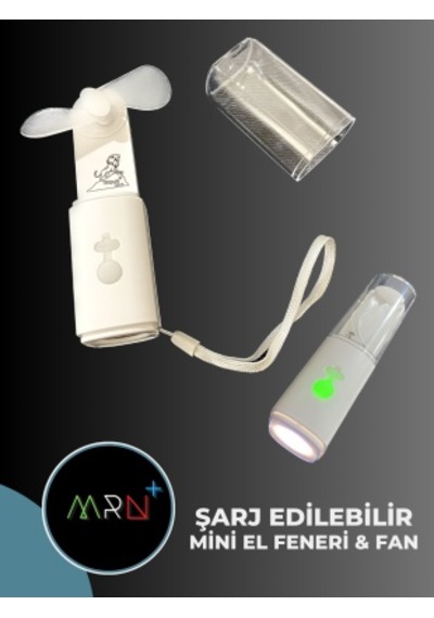 Mirvano Şarjlı Led El Feneri Ve Fan, El Fanı, Mini Fan, Mini Vantilatör Beyaz