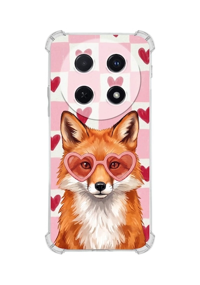 Printify Huawei Nova 12i İle Uyumlu Pembe Pötikare Serisi Tatlı Kurnaz Tasarımlı Uv Baskılı Köşe Korumalı Antişok Kılıf Şeffaf