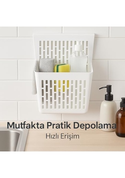 Asmalı Dolap Düzenleyici Askılı Çok Amaçlı Plastik Organizer Sepet Mutfak, Banyo, Dolap Ve Ofis İçin Pratik Düzenleyici Kutusu 255x110x325 Mm, Beyaz