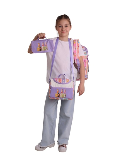 Kaukko Kids Cat Life Mor - Krem Renk Kız Çocuk Üçlü İlkokul Okul Çantası Seti/takımı - Setkk-l5313a