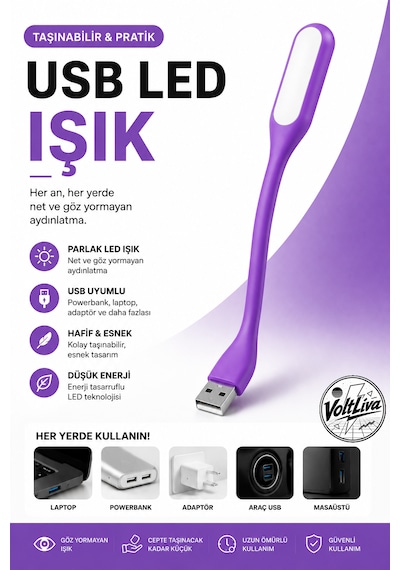 Usb Esnek Led Işık Mor