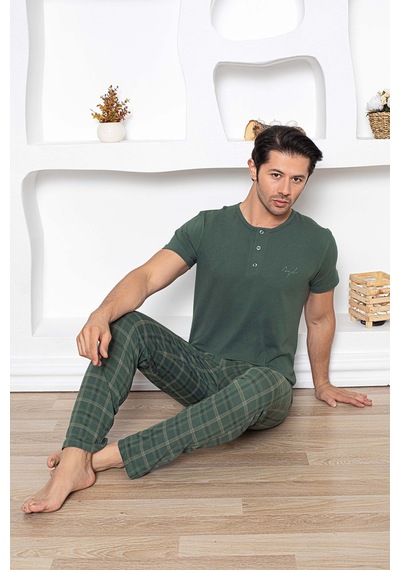 Aydoğan Erkek Civan Modal Kısa Kol Haki Pijama Takım 7997 Yeşil