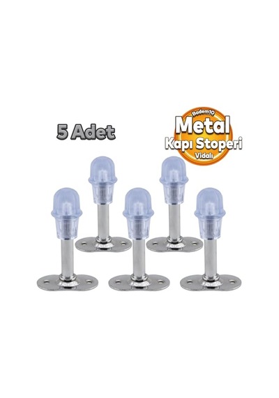 Badem10 Kapı Stoperi Krom 8 Cm Metal 5 Adet Kapı Durdurucu Tutucu Tamponu Stopu Silikonlu