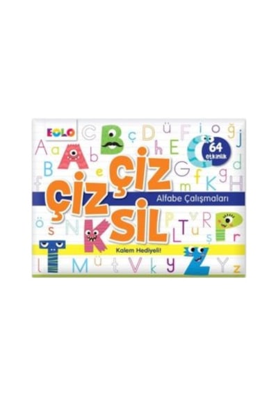 Çiz Çiz Sil Alfabe Çalışmaları - 32 Kart 64 Etkinlik - Kalem Hediyeli Eolo Ciltli